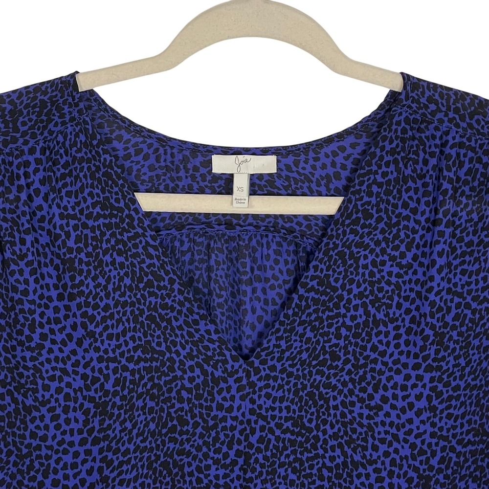 Joie XS Silk Leopard Print Blouse Purple Black V-Neck 3/4 Sleeve - Picture 8 of 14